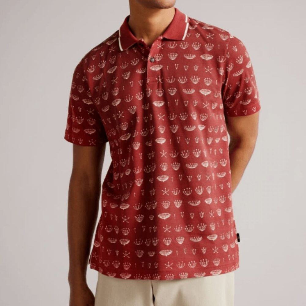 New ~ TED BAKER ~ London Colves SS Printed Polo Size 5 / XL 100% Cotton FALL